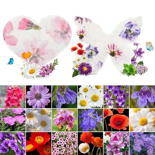 48PCS Plantable Seed Paper Hearts & Butterflies – Wildflower Embedded Paper, Unique Gifts for Mothers, Garden Lovers, Wedd...