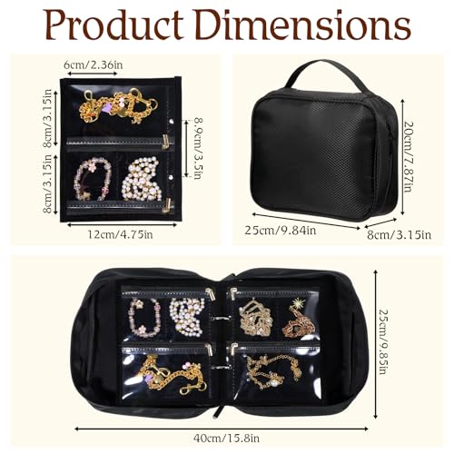 Waterproof Anti-Tarnish Travel Jewelry Organizer Case with Multiple Clear Zipper Pockets, Large Capacity Foldable Jewelry ...
