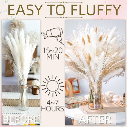 floradream 95 PCS Natural Pampas Grass Decor Bouquet | Boho Dried Floral Arrangement Centerpiece Table Decor Wedding Decor...