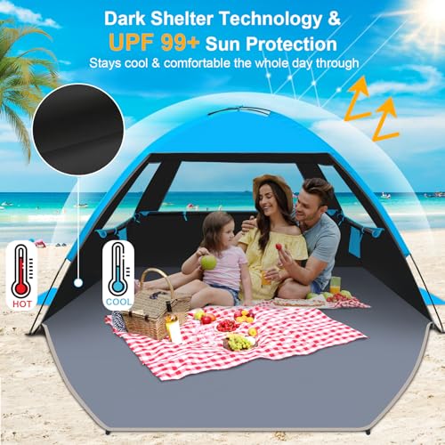 Gorich Beach Tent Sun Shelter for 3/4/6/8/10 Person with UPF 50＋ UV Protection, Lightweight & Easy Setup Beach Shade Canop...
