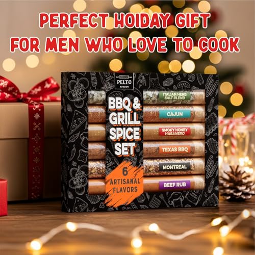 BBQ & Grill Spice Set - 6 Spice Blend Flavors in Tubes in a Gift Box, For Smoking, Seasosonig, Griling, Christmas Stocking...