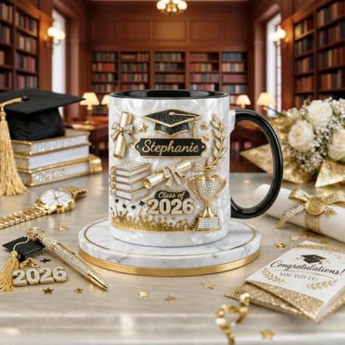 UrbanNEST Custom Name Graduation 3D Effect Coffee Mug, Grads Gift For Daughter From Mom Dad, Class Of 2026, Graduation Mug...