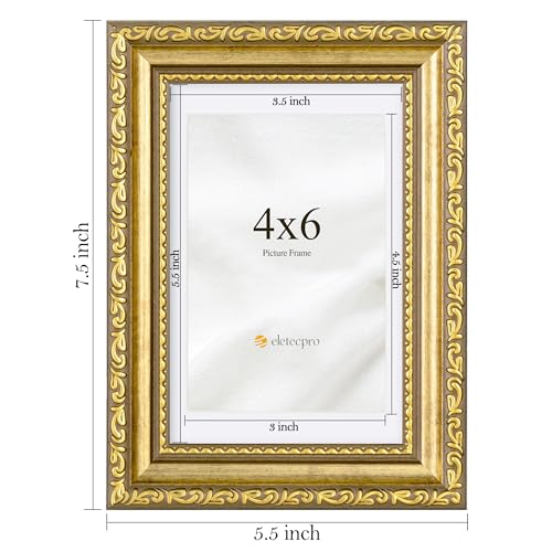 eletecpro 4x6 Picture Frames Set of 4, Retro Frames with Glass Cover, Vintage Gold Photo Frame 4 by 6 Displays 3.5x5 Photo...