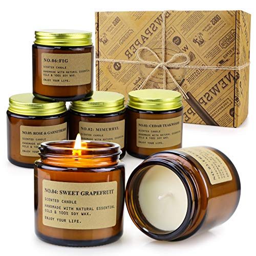 6 Pack Candles for Home Scented Aromatherapy Candle Gift Set for Women Soy Wax Long Lasting Amber Jar Candles Gift for Bir...