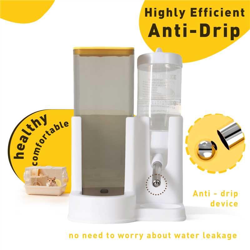 Hamster Water Bottle Standing Water Dispenser No Drip 2 in 1 Large Capacity Small Animal Automatic Food Bowl for Cage Acce...