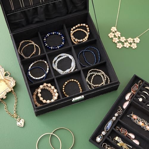 Juvale Jewelry Box for Men - 10.5 x 10.5 x 3.5 in, Black Velvet - Locking 2-Layer Travel Jewelry Organizer & Earring Holde...