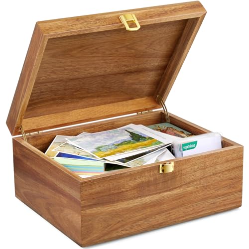 DRASTAR Wooden Keepsake Box, Large Acacia Storage Box with a Hinged Lid, Memory treasure box for Crafts and Photo Storage