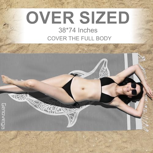 Genovega Oversized Cotton Turkish Beach Towels 72"x36" Lightweight Quick Dry Sandless Pool Swim Towel Large No Sand Compac...