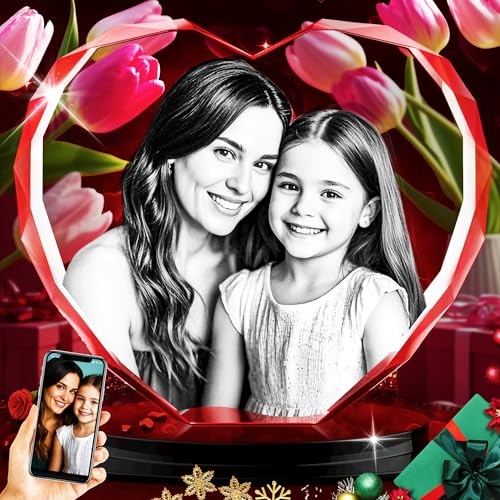 QPCBEBY 3D Crystal Photo, Mothers Day Personalized Gift for Mom, Women, Wife, Her, Him, Girlfriend, Grandma, Heart Glass E...