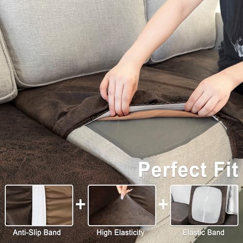 ANARACHON Leather Look Couch Cushion Covers Sofa Seat Slipcovers Sets Couches Furniture Protector for Sectional Armchair L...