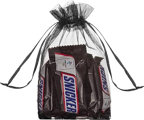 HongyiTime 100PCS Premium Sheer Organza Bags, Black Wedding Favor Bags with Drawstring, 4x6 inches Jewelry Gift Bags for P...