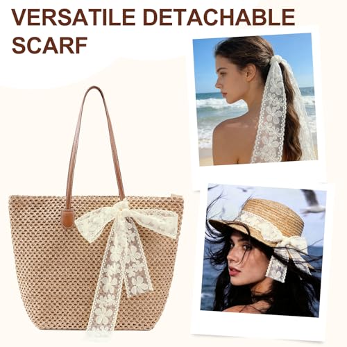 iSamzan Straw Beach Tote Bag for Women: 2026 Large Woven Handbag with Zipper, Perfect for Vacation, Travel and Summer Pool...