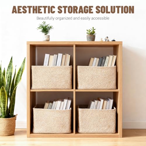 5 Pack Woven Storage Baskets for Shelves, Decorative Basket Organizer Storage Bins for Toys, Books, Clothes, Closet, Nurse...