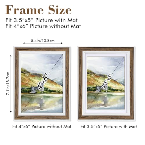 Daofary 4x6 Picture Frame Set of 6, Rustic Farmhouse Photo Frame, Display 3.5x5 with Mat or 4x6 Without Mat for Decorative...