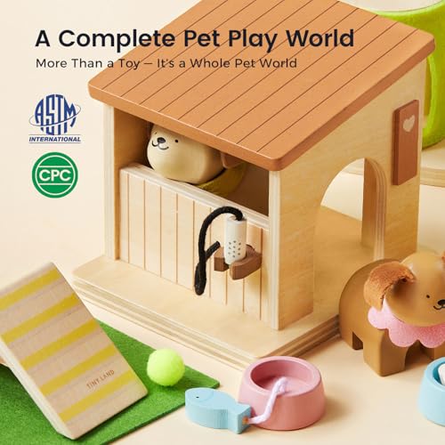 Tiny Land Wooden Dollhouse Animal Set for Toddlers, Dollhouse Accessories & Dolls House Furniture Sets for Toddlers, Monte...