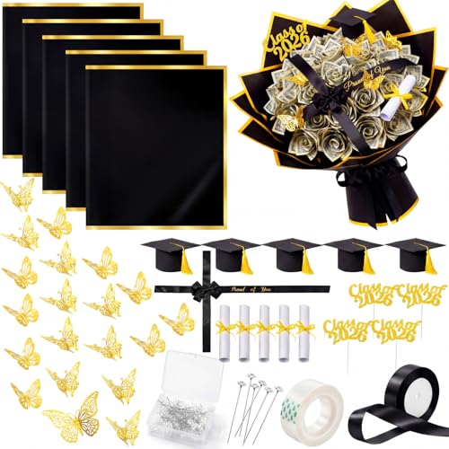 113 Pcs 2026 Graduation Money Bouquet Kit for Her, DIY Cash Flower Gift Set, Graduation Money Bouquet Supplies with 3D But...