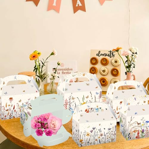 BACH AND BOUJEE 12 PCS Wildflower Party Treat Boxes Flower Party Favor Gift Box Wildflower Theme Candy Goodies Bags for Fl...