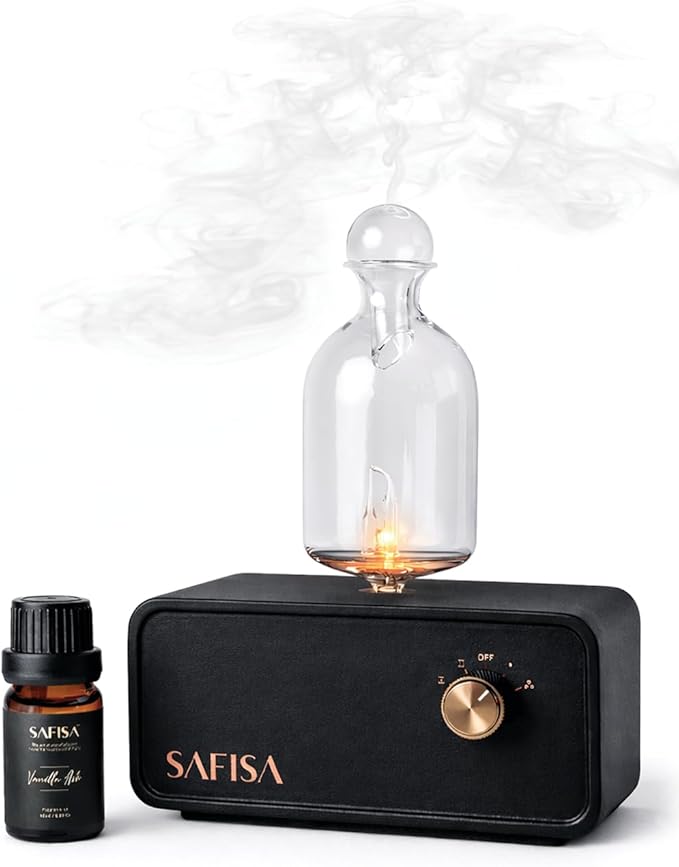 SAFISA Waterless Essential Oil Diffuser, Nebulizing Cold Air Scent Diffuser for Home, 700 Sq. Ft., Portable Glass Waterles...
