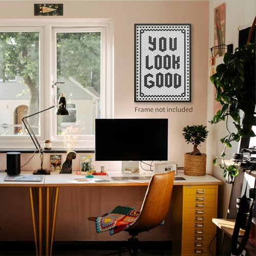 OMANI Black and White Quotes Wall Art Trendy Minimalist You Look Good Poster Funky Hexagon Tile Canvas Prints for Living R...