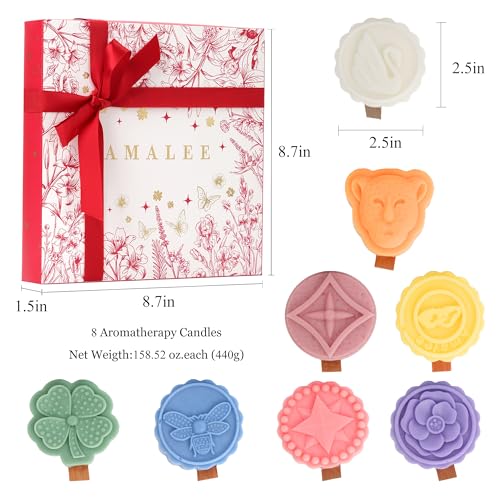 AMALEE 8-Pack Novelty Scented Candles Gift Set - Unique Shaped Artistic Aromatherapy Candles, Natural Soy Wax with Wooden ...