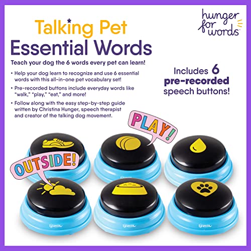 Hunger For Words Talking Pet Essential Words - 6 Piece Set Pre-Recorded Speech Buttons for Dogs, Dog Buttons for Communica...