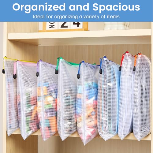 Sooez 24 Pack Mesh Zipper Pouch with Sticky Labels, A4 Mesh Bags, Toy Storage Board Game Puzzles Organization, Sturdy Lett...