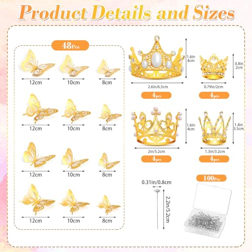 cridoz 164Pcs Flower Bouquet Accessories, 16Pcs Crowns for Flower Bouquets with 48Pcs Gold Butterfly Decorations and 100Pc...