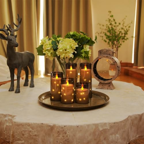 Homemory Flameless Candles with Embedded Star String Fairy Lights, Battery Operated Candles, LED Candle, Fake Candles with...