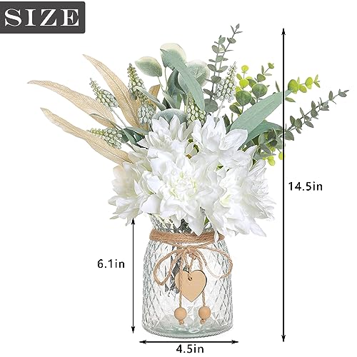 Faux Flowers with Vase,Artificial Silk Flowers in Vase, Fake Plant Eucalyptus and Willow,Flower Arrangement for Home Farmh...