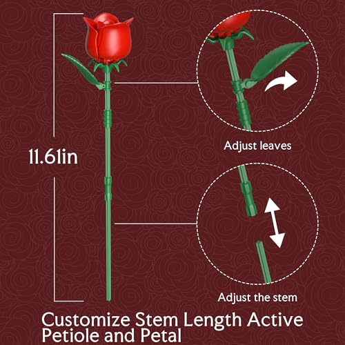 Red Rose Flowers Bouquet Building Set - Valentine's Day Gift Compatible with Lego Flowers for Adults Women, Collection Chr...