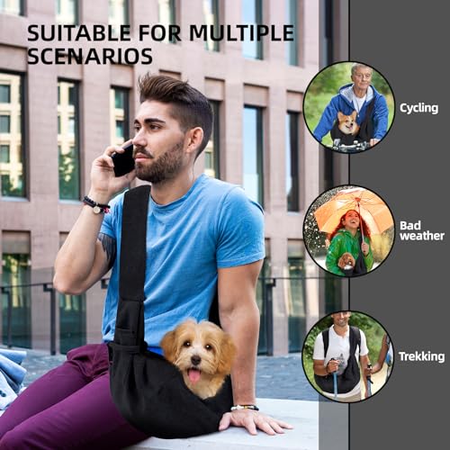 Dog Carrier Sling - Reversible Puppy Carrier Purse with Storage Pocket, Hand-Free Dog Sling Carrier for Carry Small Dogs a...