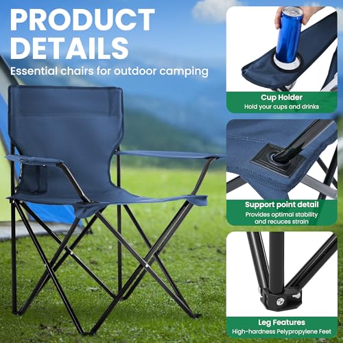 4 Pack Folding Camping Chairs for Adults, Foldable Portable Beach Chairs with Carry Bag & Cup Holder, Compact Design for C...