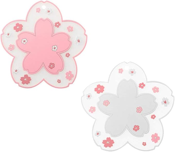 Sakura Coffee Cup Mat Kawaii Coaster 2PCS Cute Cherry Blossom PVC Home Tea Mug Pink Flower Pattern Anti-Skid Pot Bowl Pad ...