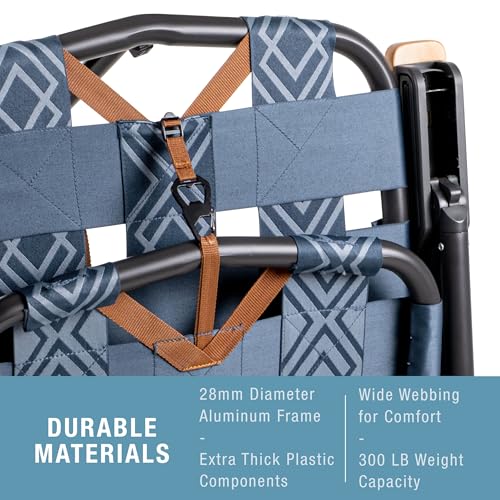 CleverMade Kove Twilight Blue Beach Camping Chair, Hands Free Carrying Strap + Real Wood Handles & 2 Cup Holders, Foldable...
