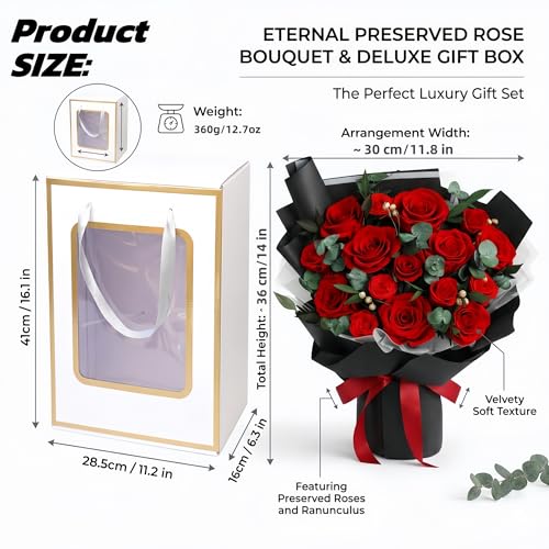 XTYFJGVA 16 Preserved Red Roses Bouquet, Flowers for Delivery, Real Roses That Last 1-3 Years, Birthday Gifts for Women, F...