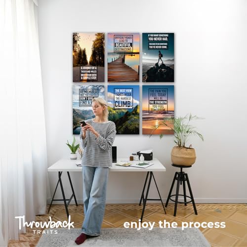 Throwbacktraits Canvas Motivational Wall Art – Set of 6 Inspirational Prints with Uplifting Phrases & Vibrant Images, Eco-...