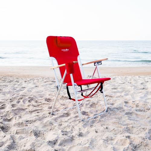 CARIBBEAN JOE Folding Beach Chair, 4 Position Portable Backpack Foldable Camping Chair with Headrest, Cup Holder, and Wood...