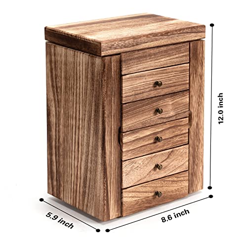 Poyilooo Jewelry Boxes for Women Girls, 9"x 5.9"x 12" Wooden 5-Layers Jewelry Organizer and Storage with Drawer, Suitable ...