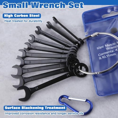 GOLD DEER 10PCS Mini Wrench Set Standard Metric 4mm-11mm Ignition Wrenches Open End and Box End Combination Wrench Set wit...