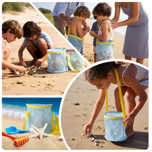 Sea Shell Bags for Beach 2pcs Mesh Seashell Holder,Shelling Collecting Tools Travel Sand Toys Storage Bucket for Sandbox,B...