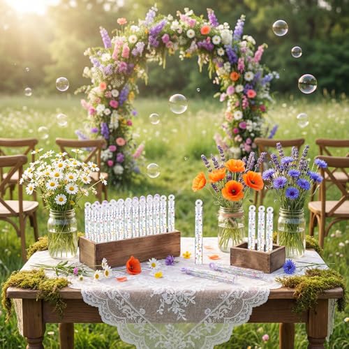 Rotatingpals 32 Pcs Wild Flower Bubble Wands Sweet Bubbles Party Favors for Adult Valentine Anniversaries Celebration Wedd...