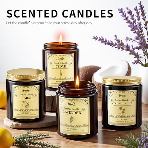 SVECKE 4 Pack 28oz Scented Candles, Soy Wax Jar Candles, Lemon, Lavender, Sage & Citrus, Fireside, Scented Candles for Hom...