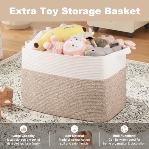 OIASKET XXXL Supre Large Blanket Basket for Clothes, Towels, Pillows, 108L Cotton Rope Storage Basket for Living Room, Wov...