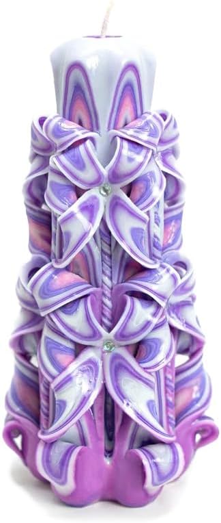 Carved Candle Artisan Handmade Decorative Dipped Candle 8 inch Pink Purple Fall Thanksgiving New Year Christmas Holiday Se...
