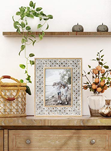 Afuly 5x7 Picture Frame Boho Picture Frames 3D Cross Pattern Distressed Moroccan Photo Frame Wall Desk Bohemia Home Office...