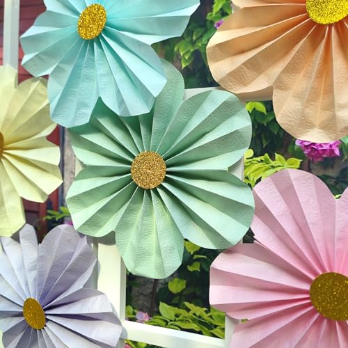 Mybbshower 12 inch Paper Flower for Wedding Fan Photo Backdrop Bridal Shower Birthday Party Decorations Pack of 6 (Pastel ...