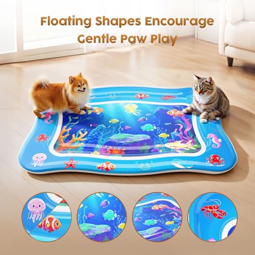 Cat Water Mat - Interactive Cat Toys Upgraded Thickened 0.7mm PVC Cooling & Heating Water Bed with Floating Fish, Anti-Scr...