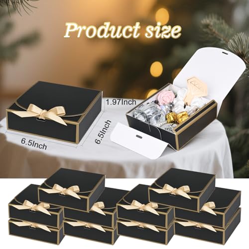 WLUSEAXI 10Pack Small Gift Boxes, 6.5''x6.5''x2'' Black Gift Boxes with Ribbon, Small Boxes for Gifts Birthday Wedding Par...