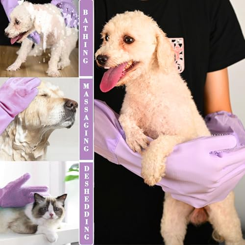 GALYNA Dog Washing Gloves, Pet Grooming Gloves with Soft Brushes, Bathing and Massaging for Dogs and Cats, Silicone Heat R...