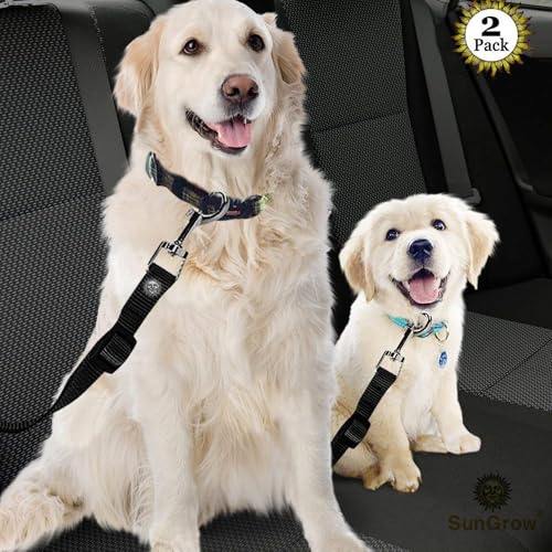 SunGrow Dog Seat Belt for Car, Adjustable Nylon Pet Seatbelt, Supports All Cars, Dog Car Leash Seat Belt, Seatbelt for Dog...